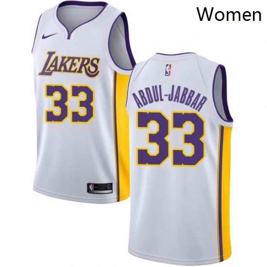 Womens Nike Los Angeles Lakers 33 Kareem Abdul Jabbar Authentic White NBA Jersey Association Edition